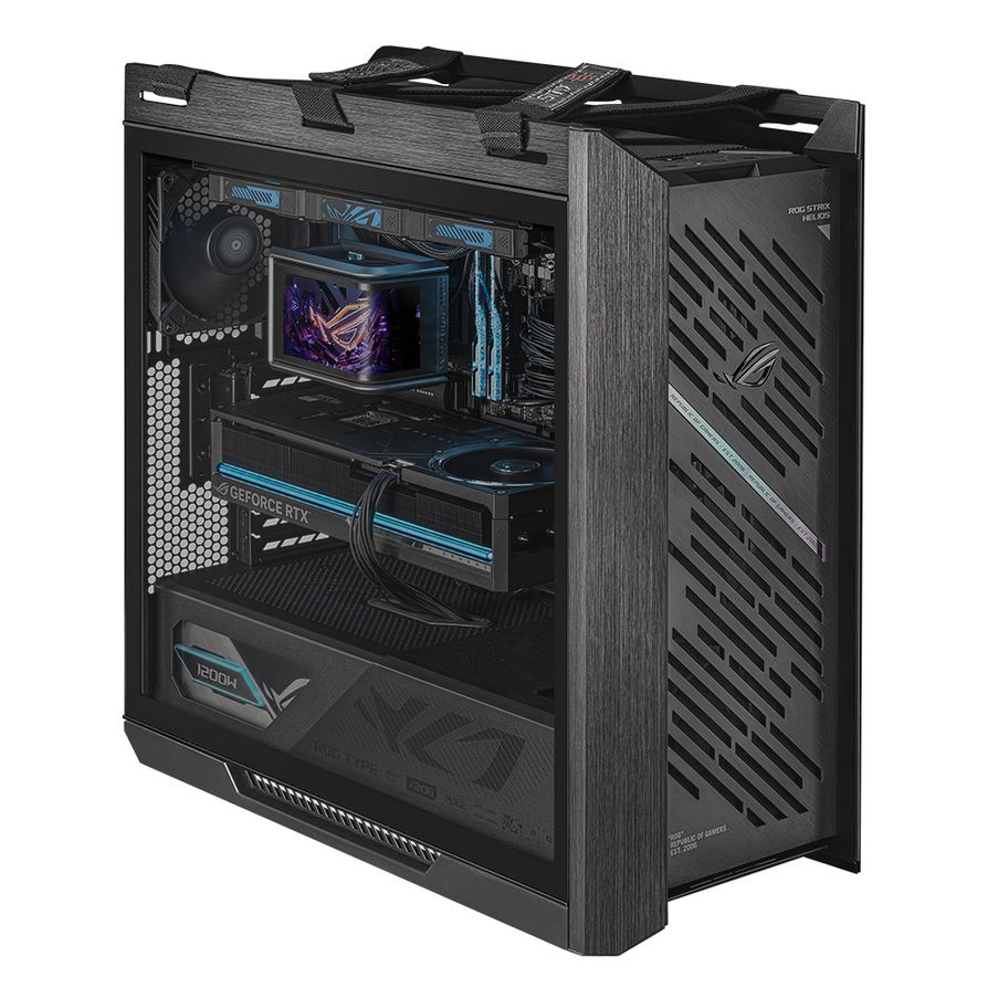全新ROG Strix Helios II內建四組特規加厚140mm高效PWM風扇，其中三組由前方進氣，另一組則於後方排氣，搭配3D結構降噪濾網相輔相成，兼具超大風量與低噪音表現。